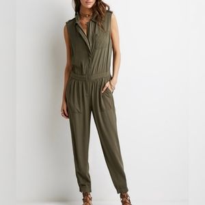 Forever 21 army green utility jumpsuit sleeveless